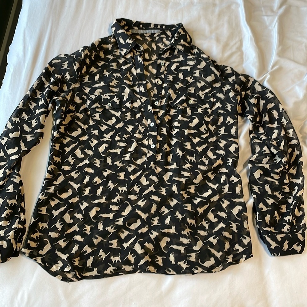Zara Black and Cream Patterned Blouse